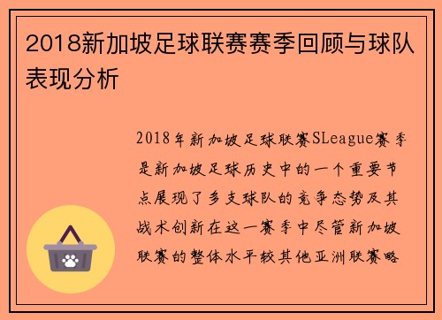 2018新加坡足球联赛赛季回顾与球队表现分析